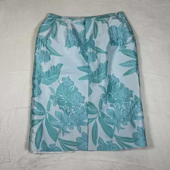 Lily & Taylor Couture Blue Jacquard Floral 2 Piece Skirt Suit Set Womens Size 14 - Picture 8 of 15